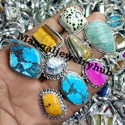 Mookaite Jasper & Mix Gemstone Rings 925 Sterling Silver Plated Bulk Lot Jewelry - Image 1 of 4