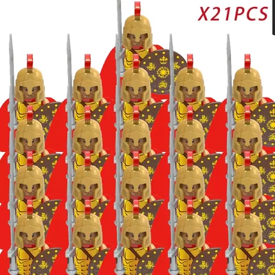 Minifiguras interligadas de cavaleiro de tijolos x21 romanos medievais gregos espartanos NOVO - Imagem 1 de 4