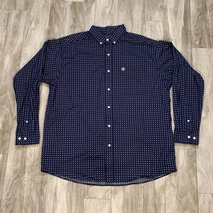 Ariat Shirt Mens Extra Large Blue Geometrical Pattern Button Up Long Sleeves - Picture 1 of 9