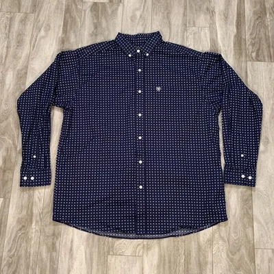 Ariat Shirt Mens Extra Large Blue Geometrical Pattern Button Up Long Sleeves - Image 1 of 4