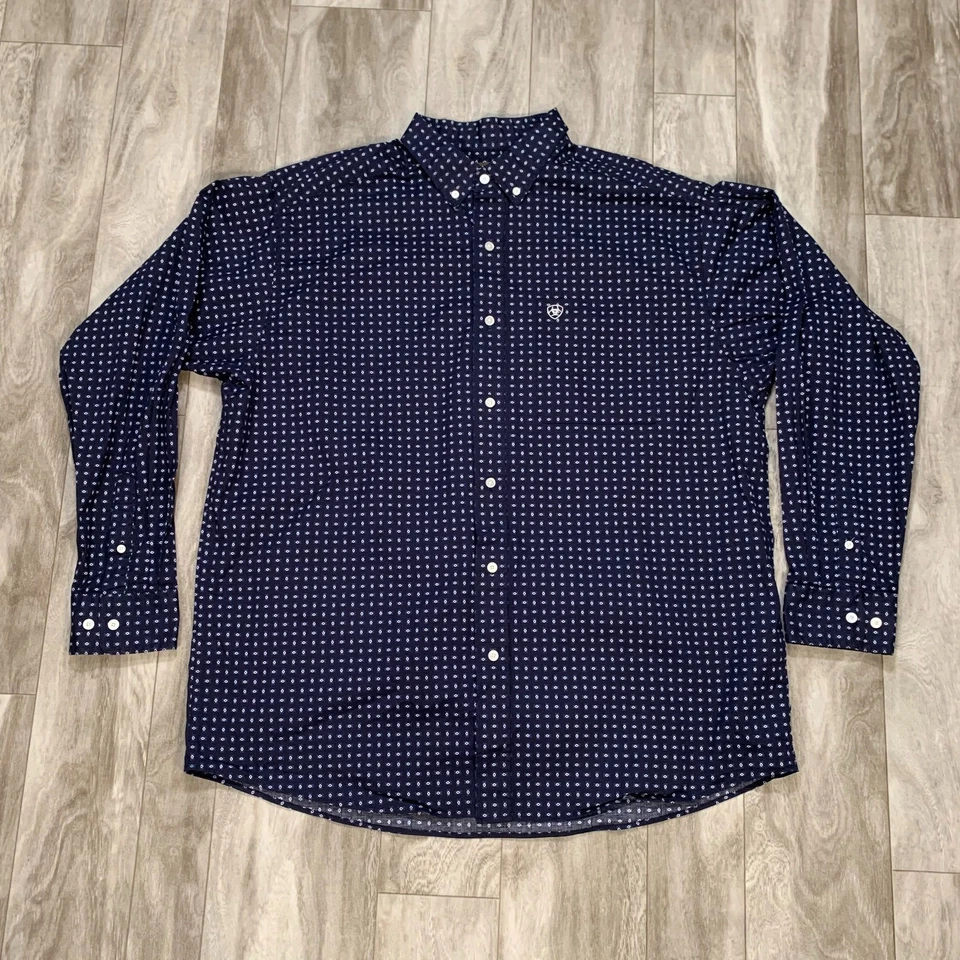 Ariat Shirt Mens Extra Large Blue Geometrical Pattern Button Up Long Sleeves - Image 1 of 4