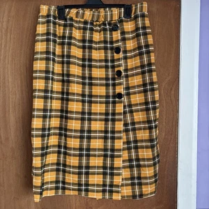 New Look Size 18 Orange And Black Checked Fitted Pencil Skirt Elasticated Waist - Picture 1 of 11