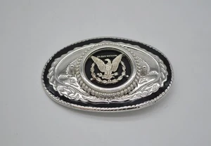 Hebilla de cinturón Eagle vintage Montana EE. UU. plata y negro en Dios confiamos 3,75" - Imagen 1 de 5