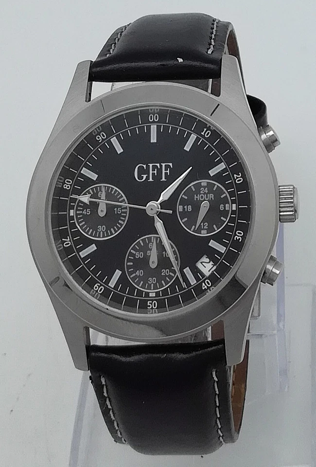 GFF Herrenuhr,Chronograph,Leuchtzeiger,Datumsanzeige,Lederband,die Uhr läuft - Bild 1 von 4
