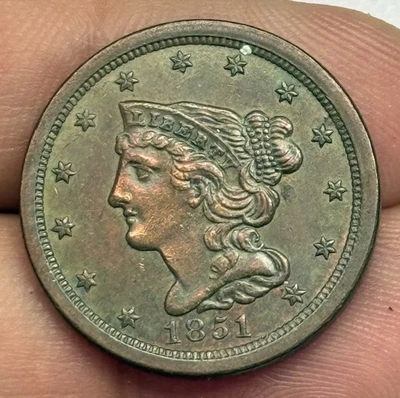 Medio centavo cabello trenzado 1851 excelentes detalles limpios Foto 1 de 4