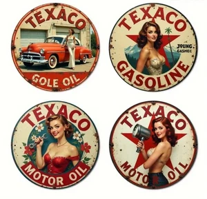 Lote de 4 letreros metálicos estilo gasolina aceite motor vintage texaco letreros de bomba de gas - Imagen 1 de 5