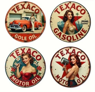 Lote de 4 letreros metálicos estilo gasolina aceite motor vintage texaco letreros de bomba de gas Foto 1 de 4