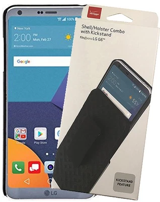Verizon Originale Nero Cavalletto Custodia Cover Clip Cinghia Fondina per LG G6, - Immagine 1 di 4