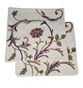2 Fundas de Almohada de Algodón Bordado Jacobino Crewel 16" X 16" Multicolor Floral - Imagen 1 de 4