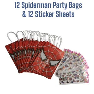 12 Spiderman PAPER Party Bags and 12 Sticker Sheets, BIRTHDAY, Party Bag Fillers - Picture 1 of 2