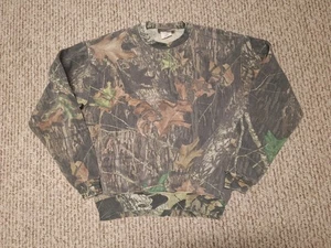 Mossy Oak Jerzees Vtg Hunting Camo AOP Outdoor Sweatshirt Sweater YOUTH L 14/16 - Picture 1 of 5
