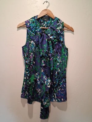 Blusa Etcetera Seda Sin Mangas Talla 8 Azul Detalle Cascada Arte Boho Para Usar Foto 1 de 4