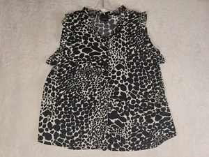 Who What Wear Women's Top XXL Sleeveless Black Animal Print Ruffle Neck Button  - Picture 1 of 11