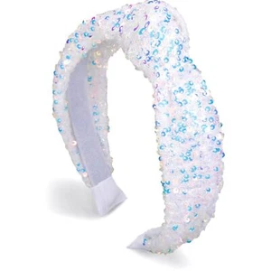 Sequin Knotted Headband for Girls Fancy White Hair Accessory Birthday Gift - Picture 1 of 6