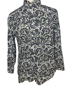 Alan Flusser Hemd Herren Large Langarm Lila Grün Weiß Paisley Knopfleiste - Bild 1 von 10