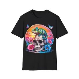 Chamäleon Totenkopf Grafik Shirt, Unisex, Summer Vibes, umweltfreundliche Bekleidung - Bild 1 von 26