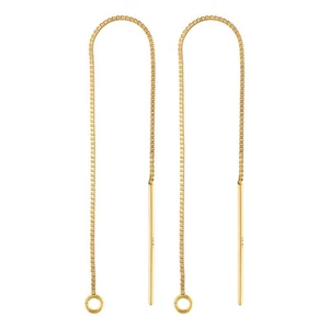 14K Solid Gold Box Chain Threader Earring ( 1 Pair ) - Picture 1 of 4