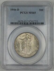 1946-D Walking Liberty Silver Half Dollar Coin 50c PCGS MS-65 Lightly Toned 1B
