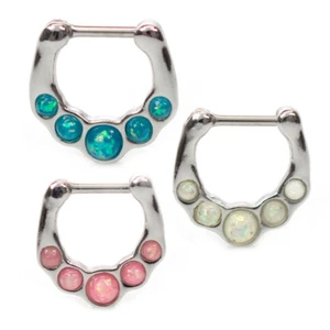 Septum Clicker Ring with five Opalite Stones 16g Cartilage Septum Tragus Rook - Picture 1 of 11
