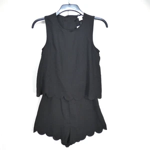 HM Playsuit Romper Black Scalloped Edges Layered Open Back Size UK 8 BNWT Teen G - Picture 1 of 10