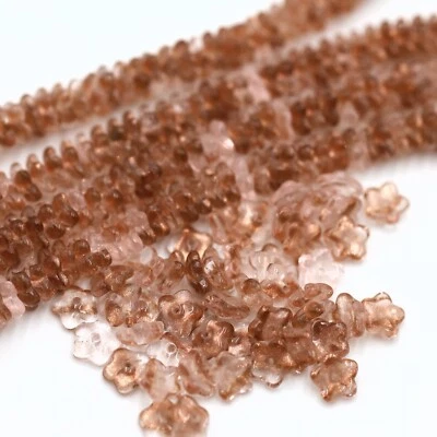 Faceted Coral Pink Czech Glass Flower Beads (3x7mm) (PCG43) - Image 1 of 4