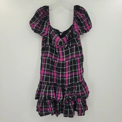 Mini vestido grande a cuadros manga abullonada Bar III para mujer Foto 1 de 4