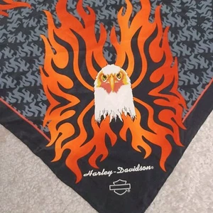 Vtg Harley Davidson Eagle Flames Satin Scarf Bandana - Picture 1 of 7