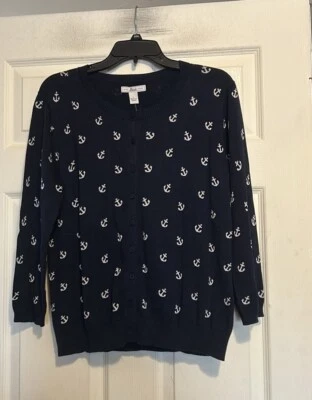 Bass Nautical Cardigan Size Large NWT Women’s Blue White - Image 1 of 4