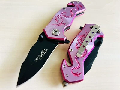 ELITEDGE 6” Mini Pink Dragon Tactical Spring Assisted Open Blade Folding Pocket Knife