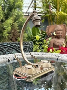 1890’s Antique Old Brass English Victorian Table Lamp With Pen Stand Inkwell - Picture 1 of 17