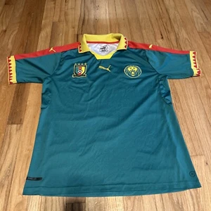 Puma Dry Cell Cameroun Fecafoot Men’s M Green Soccer Jersey Yellow Collar - Picture 1 of 14