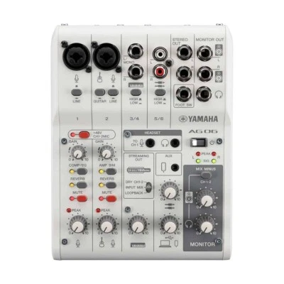 Yamaha AG06MK2 6-Channel Live Streaming USB Audio Interface Mixer, White - Image 1 of 3