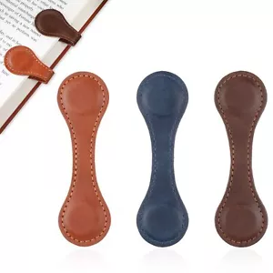 3 Pcs Leather Magnet Bookmark Retro Book Marker Clip Vintage Book Page Markup - Picture 1 of 8