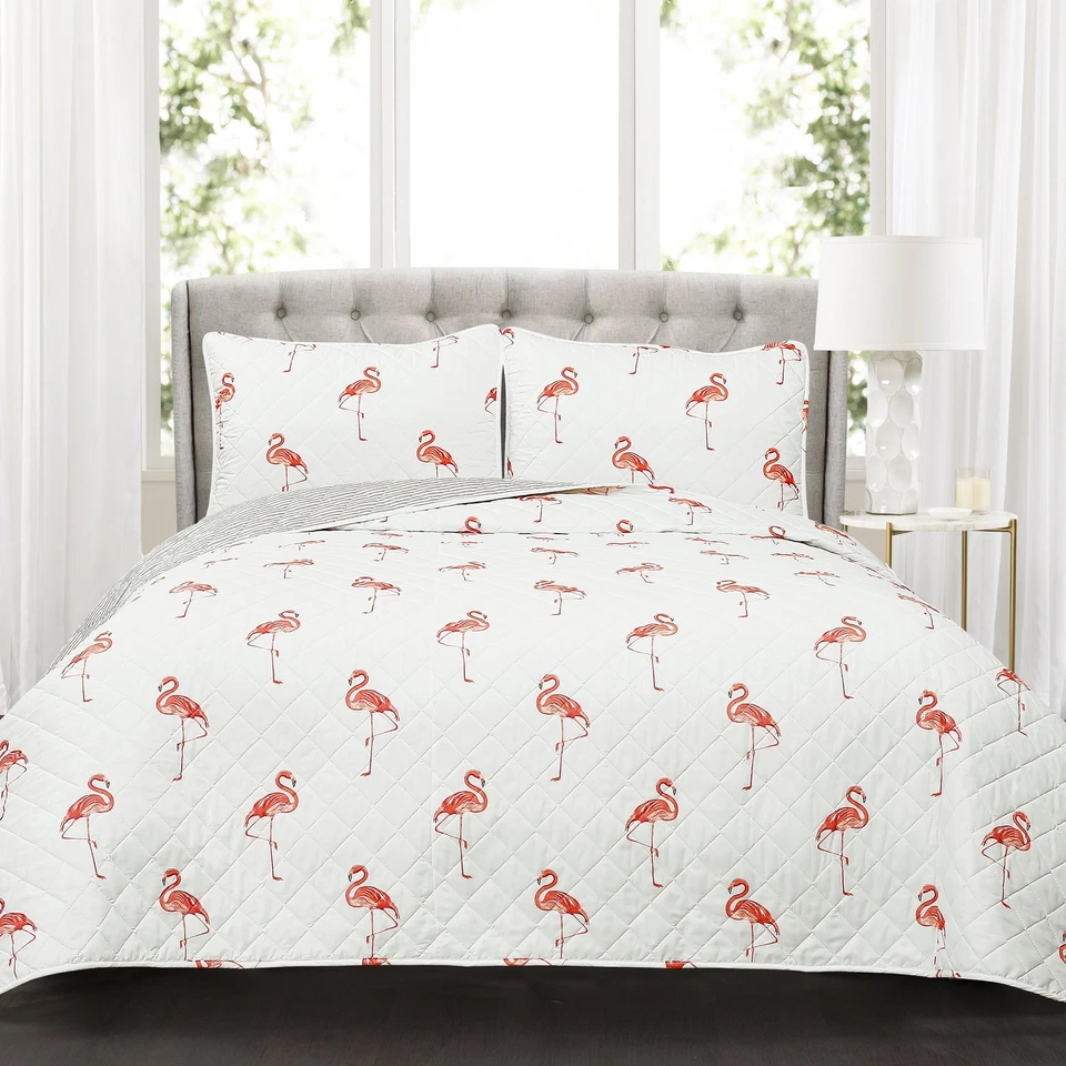 Kelly Flamingo Edredón Reversible Juego de Ropa de Cama 3 Piezas con Fundas de Almohada, King,... Foto 1 de 4