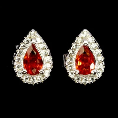 Pendientes Black Friday Plata Esterlina Pera Naranja Zafiro 5x3mm Joyería Natural Foto 1 de 4