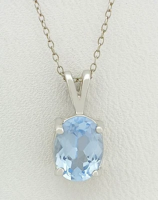 GENUINE 1.20 Carats AQUAMARINE PENDANT 10K WHITE GOLD * FREE Shipping Service * - Image 1 of 4