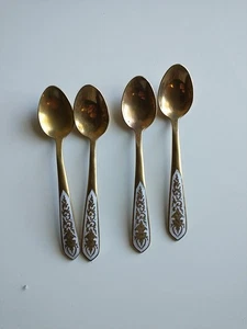 Juego De Colección De 4 Cucharas Demitasse Latón Esmaltado Tailandia 4" Largo - Imagen 1 de 4