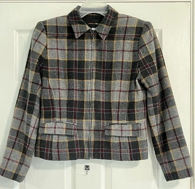 Harris Wallace Jacket Blazer Women Size M Wool Blend Plaid Fall Long Sleeves Zip - Image 1 of 4