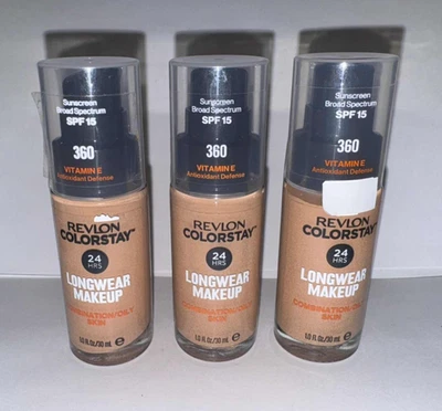 360 GOLDEN CARAMEL x3 Bottles~ REVLON Colorstay LONGWEAR Vit E Makeup Foundation - Image 1 of 2