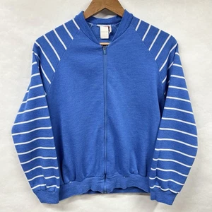 Chaqueta sudadera pequeña vintage azul acrílico tejido rayas raglán cremallera completa - Imagen 1 de 14