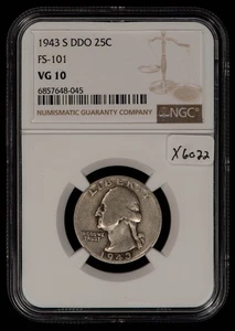 1943-S DDO 25c Washington Quarter Double Die Obv FS-101 - NGC VG 10 - SKU-X6022 - Picture 1 of 4