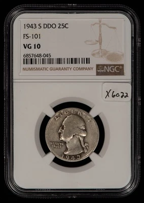 1943-S DDO 25c Washington Quarter Double Die Obv FS-101 - NGC VG 10 - SKU-X6022 - Image 1 of 4