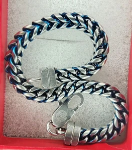 Edelstahl Blau & Silber Gliederarmband 8" Unisex Karabinerverschluss Geschenk - Bild 1 von 11