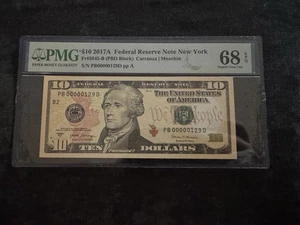 2017A $10 Federal Reserve Note PMG 68 EPQ - Three Digit Low Serial - PB 00000129 - Picture 1 of 2