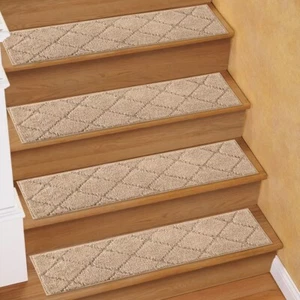BEIGE Diamond Design Carpet Stair Step Treads Soft Rug Non-Slip Backing~ CHOICES - Picture 1 of 8