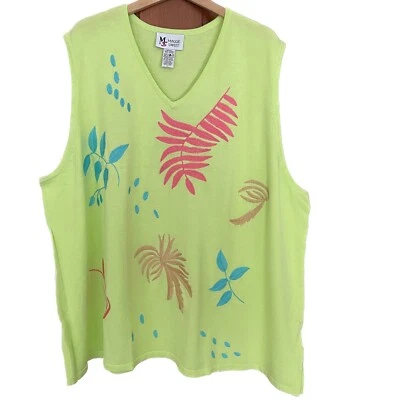 Camiseta sin mangas MAGGIE SWEET 100 % algodón bordada verde lima palmeras tejida, talla 4X Foto 1 de 4