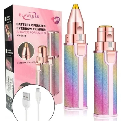 Epilatore Per Sopracciglia 2 in 1 Rasoio Elettrico Donna glitterato USB - Immagine 1 di 4