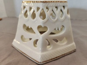 Filigree Jar Candle Shade Topper Ceramic Unbranded Hexagon shape Ivory gold trim - Picture 1 of 9