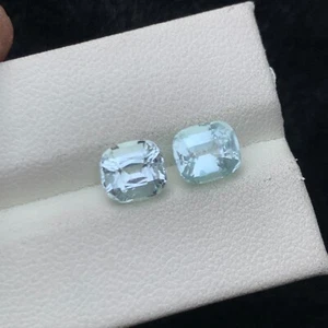Natural Aquamarine Matching Pair, 3.13 Cts Greenish Blue Cushion Loose Gemstones - Picture 1 of 4