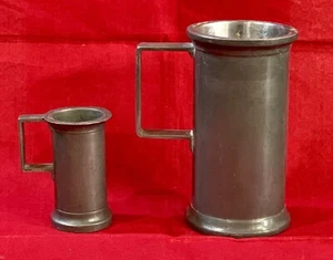 Rare Antique Crown & Teapot Mark (2) Heavy Pewter Measuring Cup Mugs with Handle - Picture 1 of 12